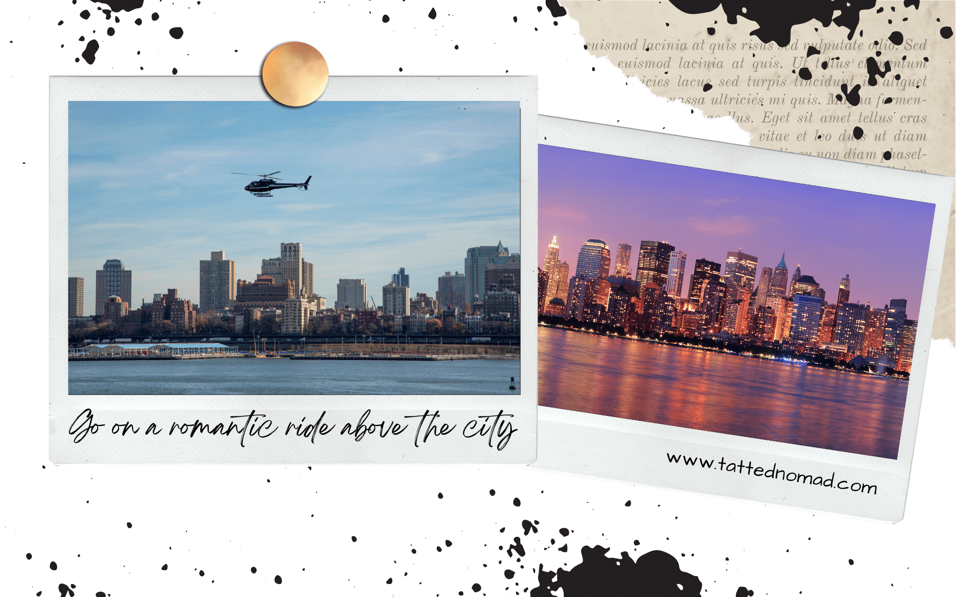 new york city skyline and a helicopter flying over the river