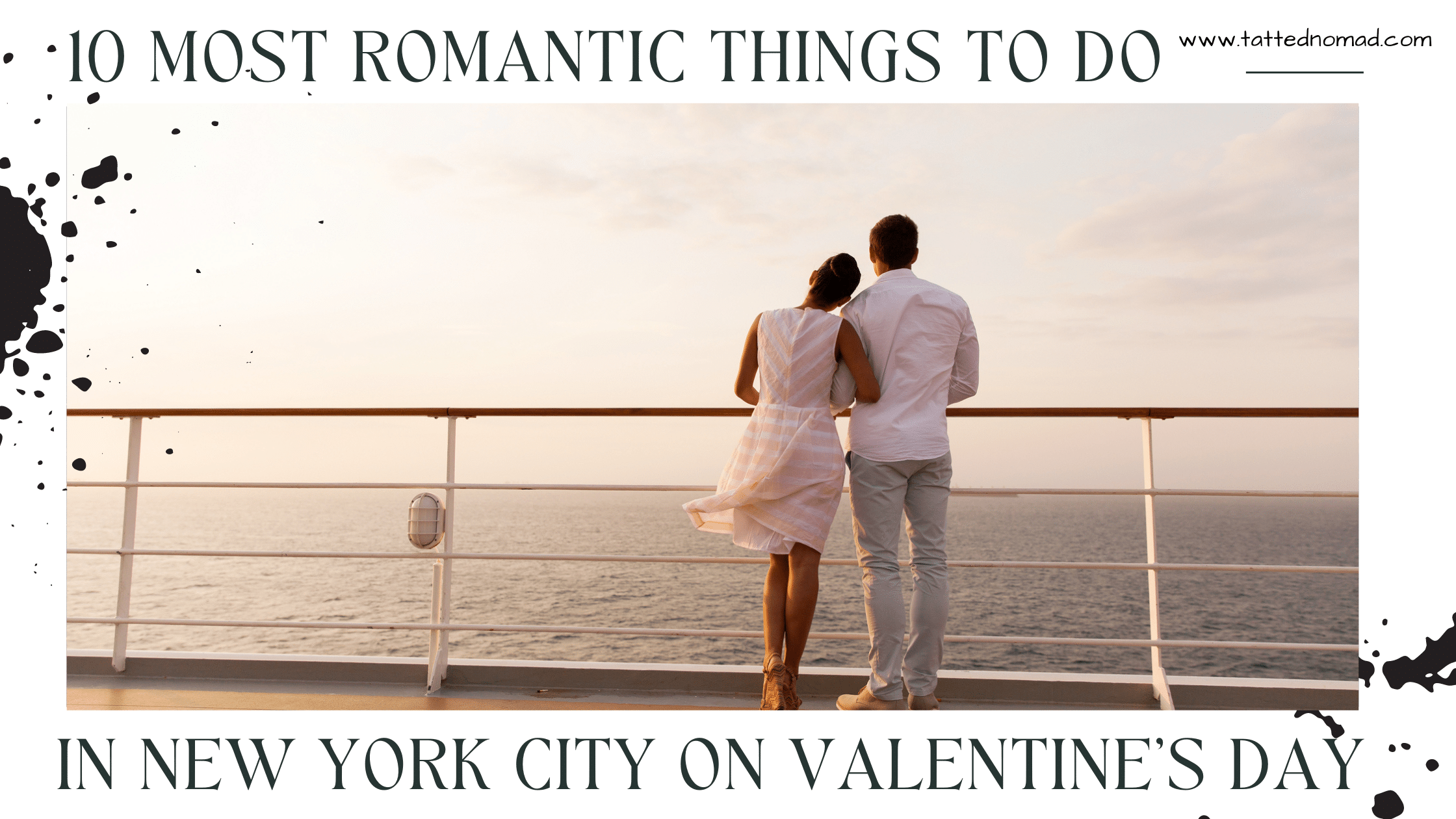 couple standing on a boat looking at the water new york city valentines day banner