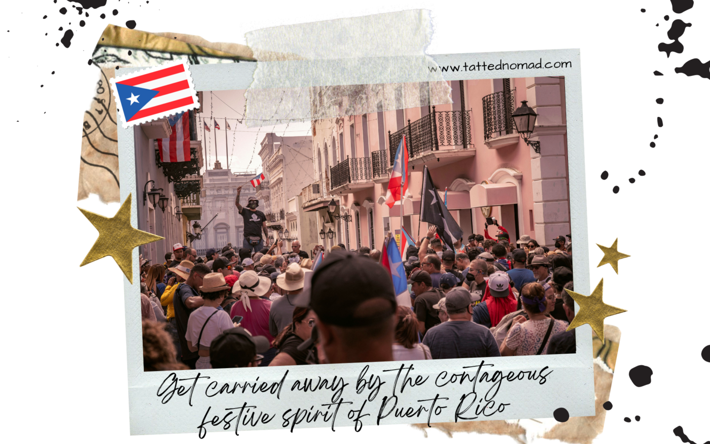 a crowd on the streets of san juan waving puerto rico flags