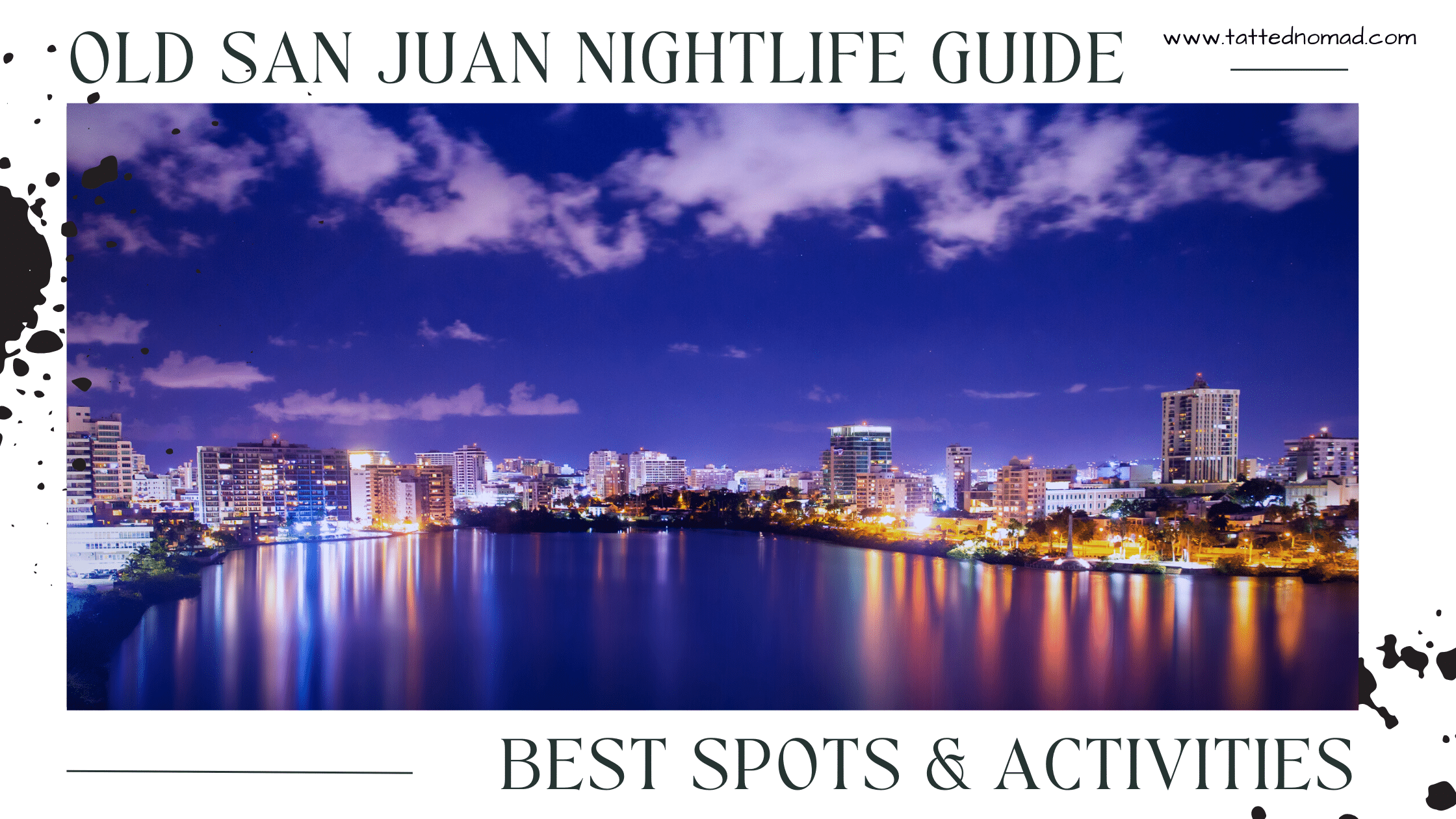 view of the coast in san juan puerto rico with buildings reflecting on the water at night banner